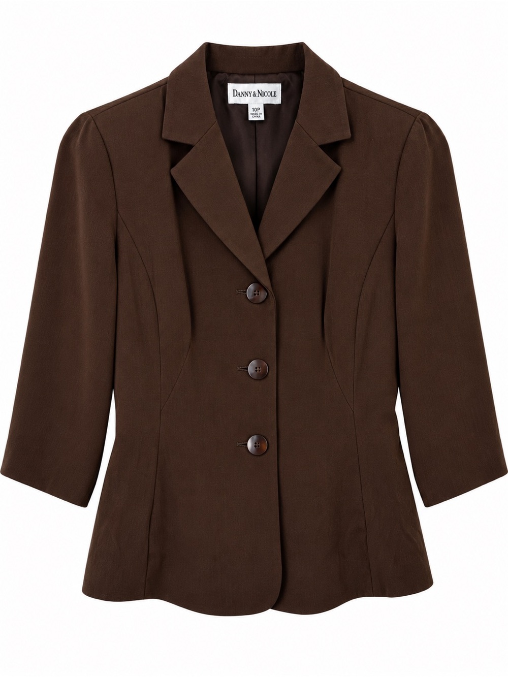 Danny & Nicole Brown Blazer Jacket 10P Petite 3/4 Sleeve Shoulder Pads Career